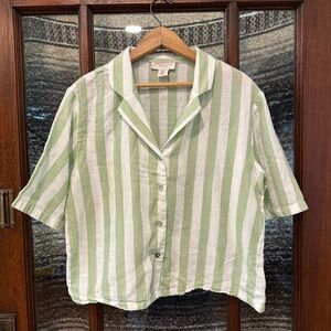 Sincerely Jules Mint Green and White Striped Button Down Shirt 100% cotton